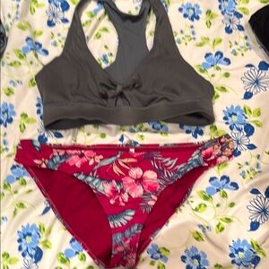 Floral Bikini Set in Gray and Red